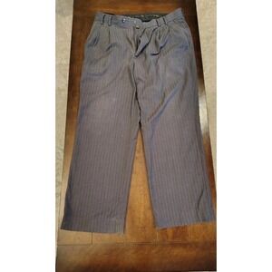 Louis Philippe Mens Grey Herringbone Pleated Dress Pants Terry Rayon Size 34